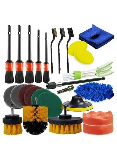 27Pcs/Set Car Cleaning Cloth Washing Mitten Electric Drill Brush Vehicle Detailing Brushes Scrub Pads Kit
