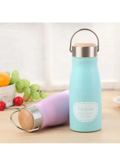 300ml Stainless Steel Eco-Friendly Portable Bottle For Outdoor Activities With Wooden Lid MY-0067 (D6 x H18.5)cm