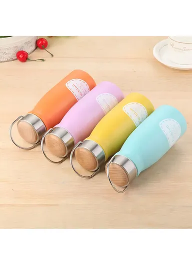 300ml Stainless Steel Eco-Friendly Portable Bottle For Outdoor Activities With Wooden Lid MY-0067 (D6 x H18.5)cm