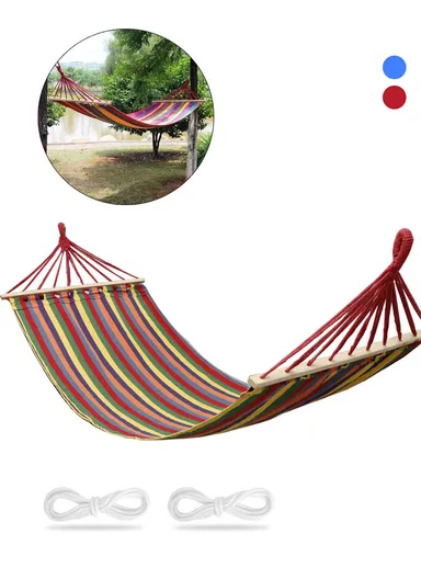 200x80cm Single Leisure Cotton Canvas Colorful Stripes Hammock With Hanging Ropes FX - 9040