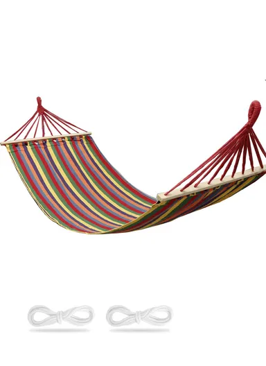200x80cm Single Leisure Cotton Canvas Colorful Stripes Hammock With Hanging Ropes FX - 9040