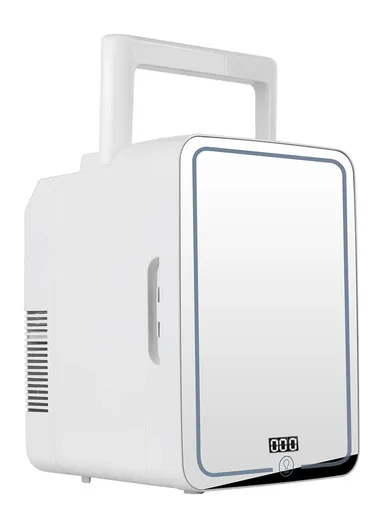 12L Car 12V DC/Home AC 220V Portable Personal Beauty Front Mirror Mini Refrigerator, Mini Fridge With Digital Temperature Display &amp; Adjustable LED Light For Skincare, Makeup, Cosmetics, Cars, Boats, Bedrooms, Offices