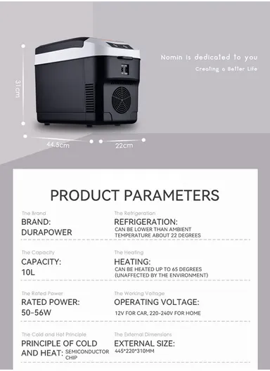 10L Polyurethane Insulation Car 12V/24V DC/Home 220V AC Portable Compact Fridge Cooler With -10°C to 65°C Temperature Adjustment, Shoulder Strap &amp; Temperature Digital Display, Visual Window For Home, Cars, Boats, Bed