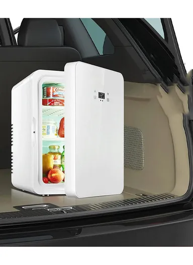 22L Portable Compact Personal Fridge Cooler with Digital Display With Cooling &amp; Warming Modes DC 12V CAR COOLER AC 220V Home Office Mini Fridge Temperature Preservative Cooler (L37 x W31 x H43.5)cm - Silver
