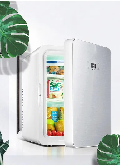 22L Portable Compact Personal Fridge Cooler with Digital Display With Cooling &amp; Warming Modes DC 12V CAR COOLER AC 220V Home Office Mini Fridge Temperature Preservative Cooler (L37 x W31 x H43.5)cm - Silver