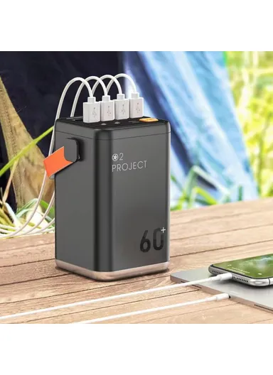 60000mAh 35W Outdoor Power Supply Power Bank Super Fast Charging Portable With LED Light For Notebook Home Camping YT2030-V1.1 - Grey