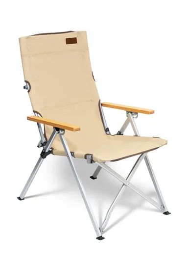 Reclining Folding Camping Chair with High Back, 3 Levels of Recline &amp; Storage Bag FX-7082 (W60 x D70 x H100)cm - Beige