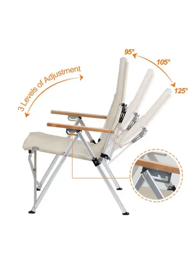 Reclining Folding Camping Chair with High Back, 3 Levels of Recline &amp; Storage Bag FX-7082 (W60 x D70 x H100)cm - Beige