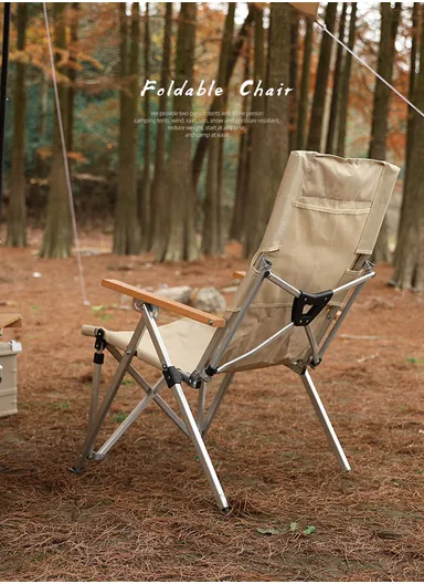 Reclining Folding Camping Chair with High Back, 3 Levels of Recline &amp; Storage Bag FX-7082 (W60 x D70 x H100)cm - Beige