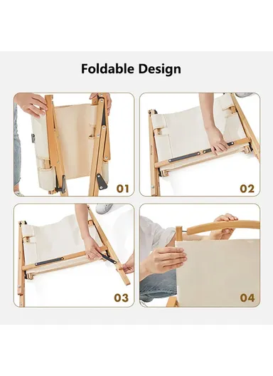 Heavy Duty Aluminum + Beech &amp; Canvas Folding Chair Wood Foldable Portable Camping Chair Supports Maximum 100Kg Load FX-7068 (L41 x W52 x H64)cm