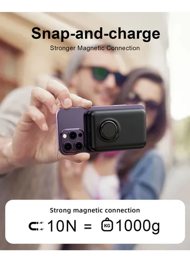 20W 10000mAh Magnetic Wireless Power Bank with Ring Holder JR-W050 - Black