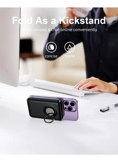 20W 10000mAh Magnetic Wireless Power Bank with Ring Holder JR-W050 - Black