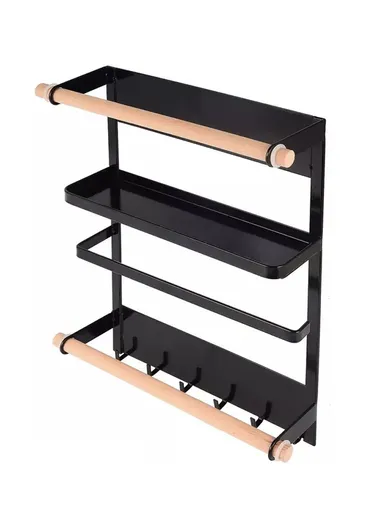 Magnetic Refrigerator Shelf Wall Mounted Towel Storage Holder Organizer (L7 x W24.5 x H34)cm - Black