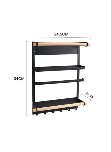 Magnetic Refrigerator Shelf Wall Mounted Towel Storage Holder Organizer (L7 x W24.5 x H34)cm - Black