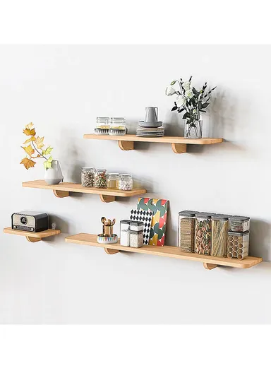 20x90cm Wood Storage Rack Wall Mounted Wood Display Shelf Holder For Kitchen Office Home Bathroom Decor