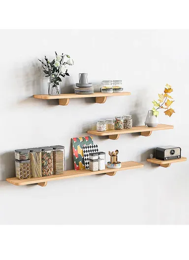 20x90cm Wood Storage Rack Wall Mounted Wood Display Shelf Holder For Kitchen Office Home Bathroom Decor