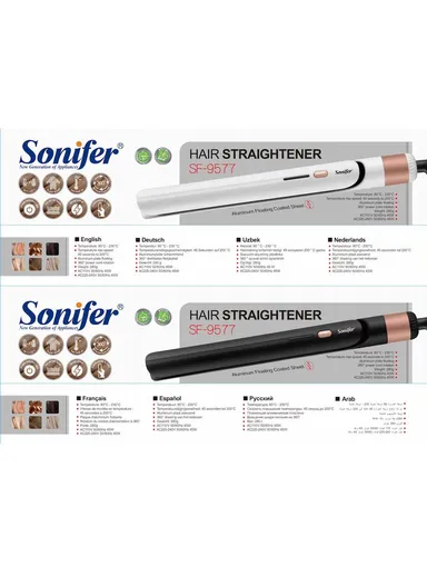 45W Hair Straightener With 230°С Maximum Heating Temperature SF-9577 - White