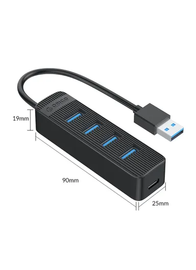 Portable 4-Port USB Hub USB 3.0 Splitter Adapter for PC Computer - Black TWU3-4A
