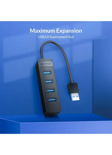 Portable 4-Port USB Hub USB 3.0 Splitter Adapter for PC Computer - Black TWU3-4A