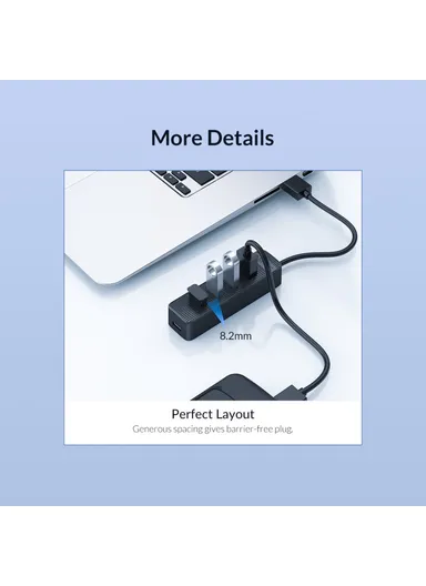 Portable 4-Port USB Hub USB 3.0 Splitter Adapter for PC Computer - Black TWU3-4A