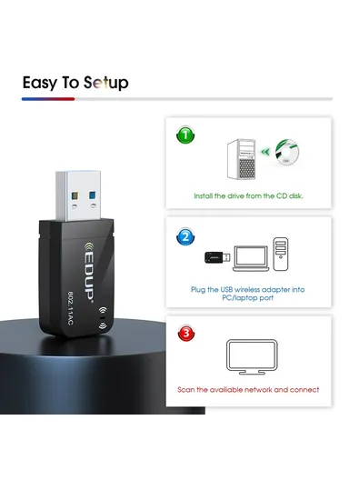 1300Mbps Mini USB3.0 WiFi Adapter Network Card USB Dual Band 5.8G/2.4GHz Wireless Adapter for Desktop PC Laptop EP-AC1689
