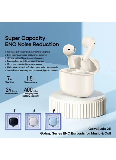 TWS Bluetooth 5.3 Stereo Headset ENC Noise Reduction Ergonomics Wireless Music Earphones 2E - Beige