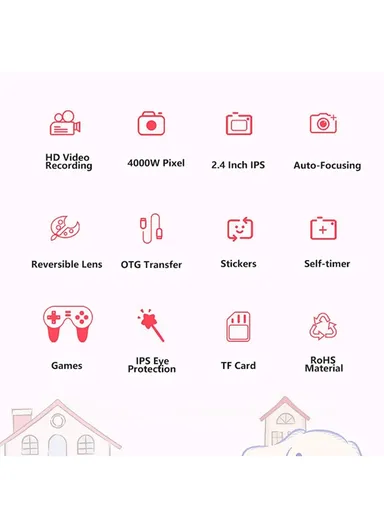 40MP 2.4 Inch IPS Screen Kids Selfie Digital Camera Birthday Gift Game Toy Children Camera X101 - Pink