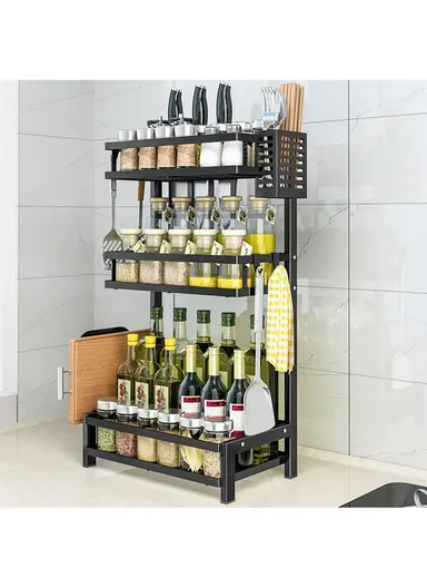 2-Tiers Kitchen Spice Rack Organizer Standing Seasoning Rack Jars Bottles Cans Shelf Knife Holder (L32.5 x W20 x H40)cm