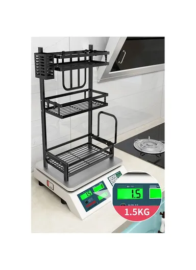 2-Tiers Kitchen Spice Rack Organizer Standing Seasoning Rack Jars Bottles Cans Shelf Knife Holder (L32.5 x W20 x H40)cm