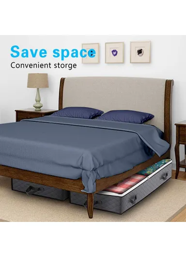 4Pcs Under Bed Zipper Bag with Handle Transparent Window Foldable Blankets Clothes Storage Bin KZ-001001 (L100 x W50 x H15)cm - Grey