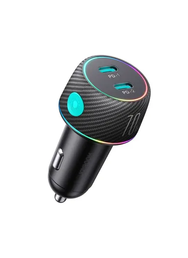 70W Multi-Color Car Charger with Light Button JR-CCN02 - Black