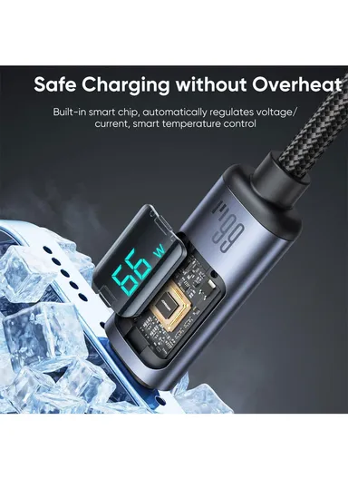 66W 1.2m Prism Series Digital Display Fast Charging Data Cable USB-A to Type-C S-AC066A16 - Black