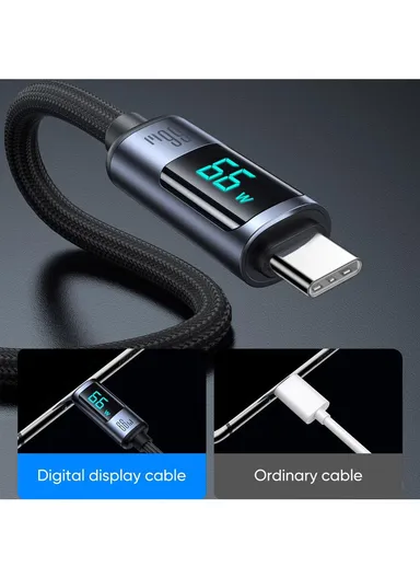 66W 1.2m Prism Series Digital Display Fast Charging Data Cable USB-A to Type-C S-AC066A16 - Black