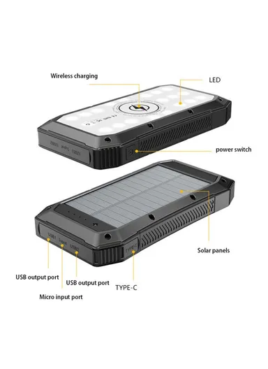 20000mAh 18W Portable Solar Power Bank with Wireless Charging Phone Charger External Battery Pack ES980S - Army Green