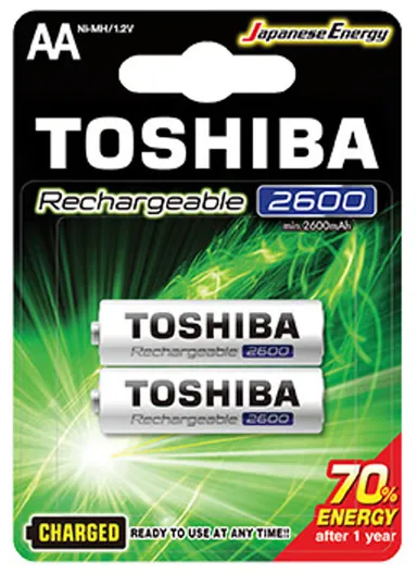 Toshiba 2 Pack Rechargeable Battery AA 2600mAh BP2