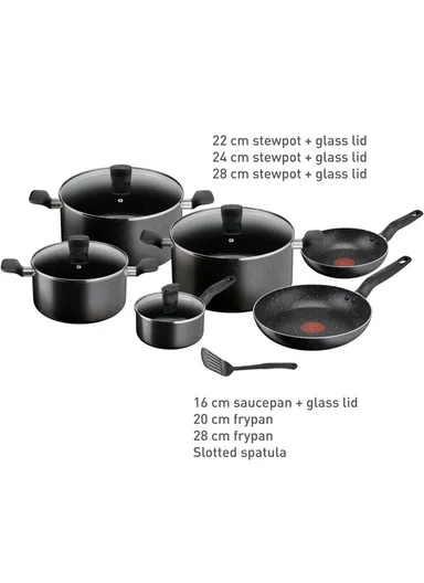 11 Pcs Dark Stone Set 22/24/28 cm Stewpots, 16 cm Saucepan, 20/28 cm Frypans &amp; Slotted Spatula B491BS85