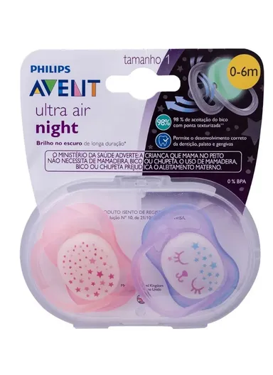 0-6m 2 Silicone Ultra Air Night Soothers SCF376/12 For Girl