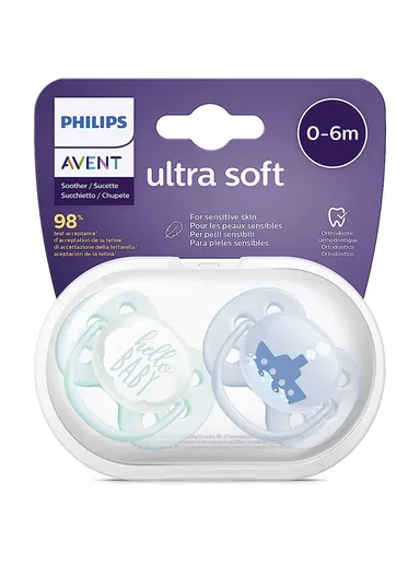 0-6m 2 Silicone Ultra Soft Deco Soother SCF222/01 For Boy