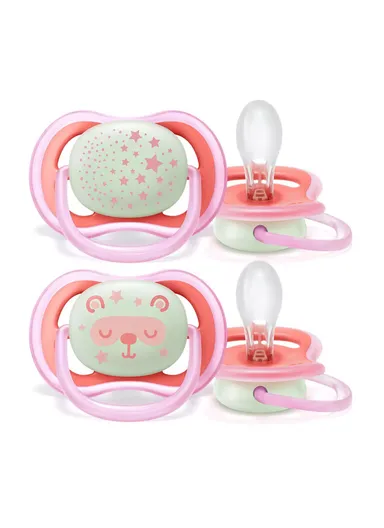 6-18m 2 Silicone Ultra Air Night Soothers SCF376/22 For Girl