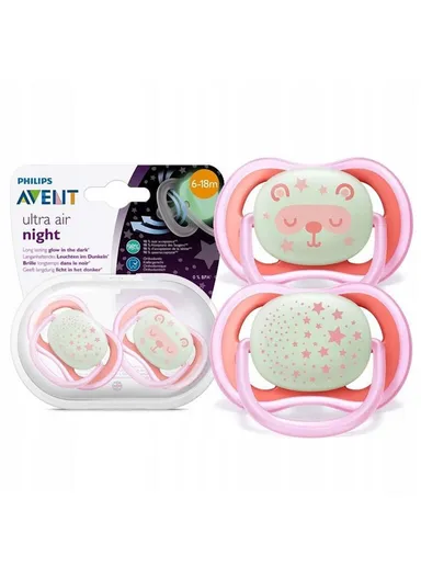 6-18m 2 Silicone Ultra Air Night Soothers SCF376/22 For Girl