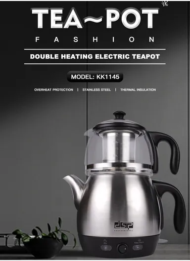 2200W 1.8L+1.2L Tea Maker Electric Kettle With Mesh Infuser Filter KK1145 (D16x H30)cm - Silver