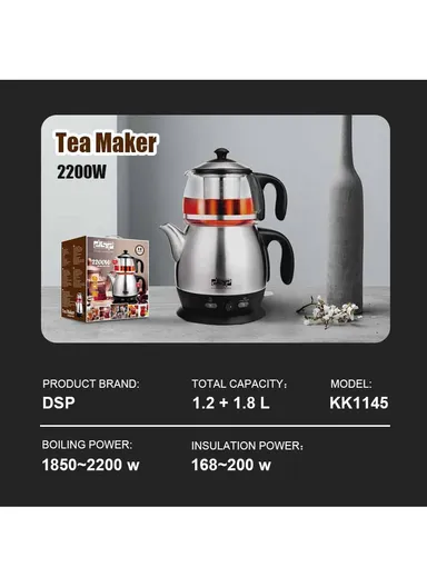 2200W 1.8L+1.2L Tea Maker Electric Kettle With Mesh Infuser Filter KK1145 (D16x H30)cm - Silver