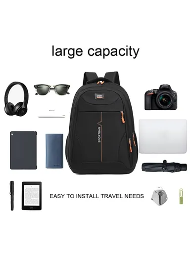 Large Capacity Travel Nylon Backpack Schoolbag Laptop Storage Dual Shoulders Bag (L19 x W32 x H46)cm - Black