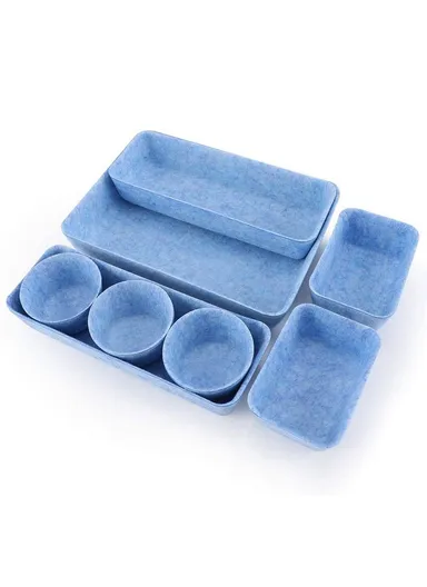 8 Pcs Drawer Organizers Separators Storage Box For Home Bedroom Living Room Office - Blue
