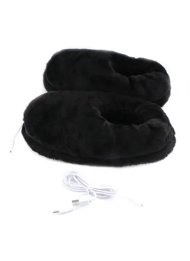 36-46 USB Electric Heated Slippers Winter Thicken Feet Warmer Plush Shoes - Black
