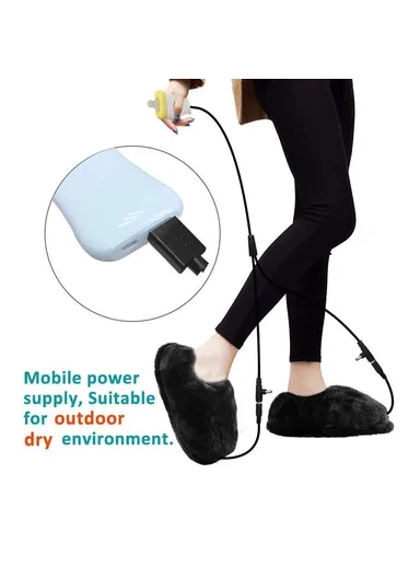 36-46 USB Electric Heated Slippers Winter Thicken Feet Warmer Plush Shoes - Black