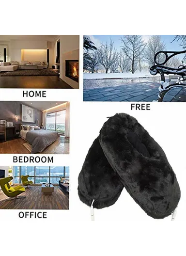 36-46 USB Electric Heated Slippers Winter Thicken Feet Warmer Plush Shoes - Black