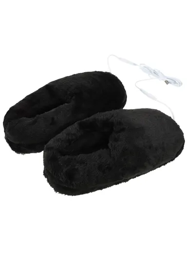 36-46 USB Electric Heated Slippers Winter Thicken Feet Warmer Plush Shoes - Black