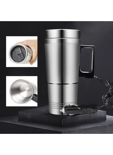 24V Car Lighter Kettle Boiler Mug Heating Cup Stainless Steel Car Travel Mug for Hot Water Coffee Tea 