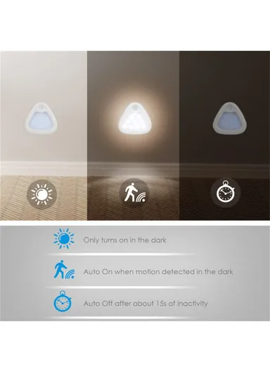 3-Pcs Triangle Motion Sensor LED Night Light Stylish and Smart Bedside Illumination (L9.2 x W9.2 x H2.3)cm - White Light